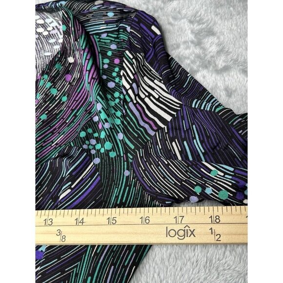 Cache Wrap Dress Medium Gold Buckle Black Geometric Print Stretch Classic Curvy - Picture 9 of 13